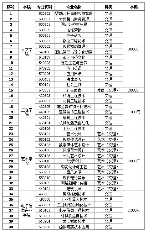 2022年景德镇艺术职业大学单独招生专业及学费