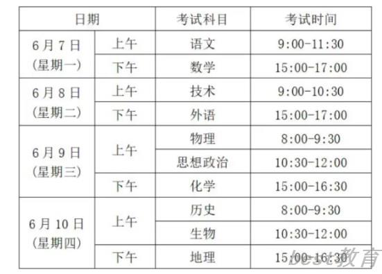 浙江高考各科目什么时候考试