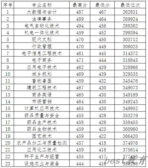 菏泽学院2024年高考山东内专科批专业录取分数线